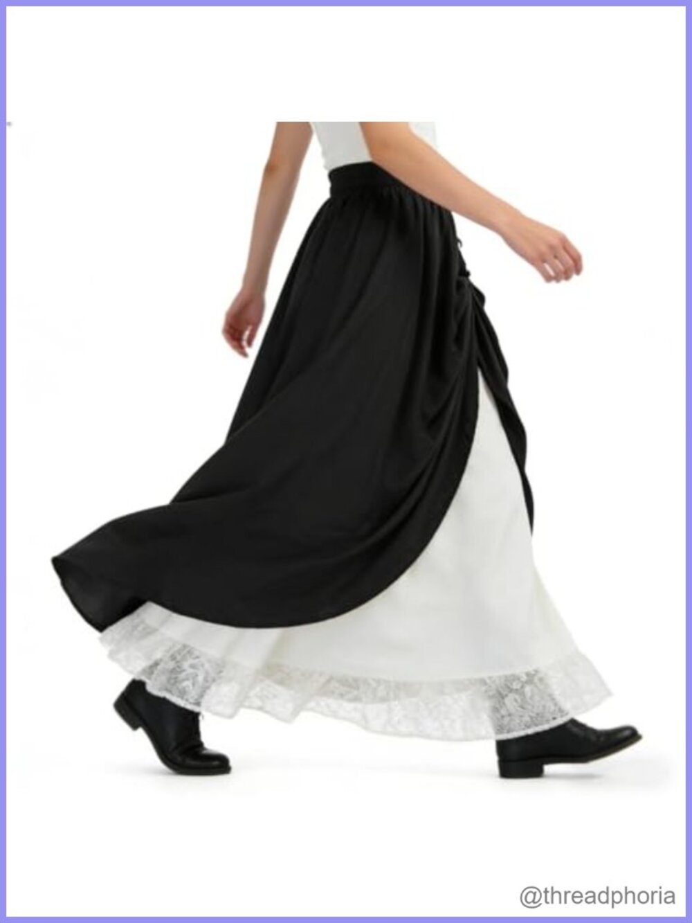 Renaissance Maxi Skirt A-Line Double-Layer Ruffle Hem Lace Trim Costume